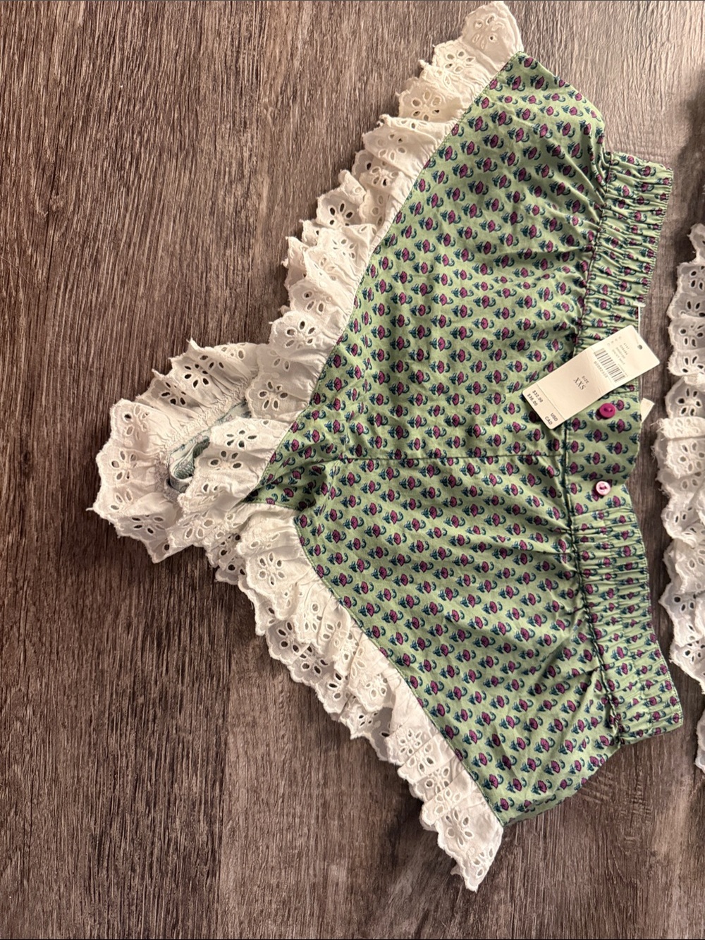 Anthropologie Green Floral Lace-Trim Pajama Set - Picture 2 of 5